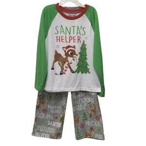 Rudolph the Red Nosed Reindeer Pajama Set Kids Size 8 Santa’s Helper Christmas